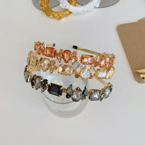 Miniatura 2 de Wiwpar Diademas finas de diamantes de imitación para mujer, bandas elásticas para la cabeza con diamantes de imitación vintage, accesorios