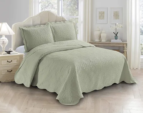 Miniatura 3 de Fancy Linen Juego de colcha en relieve de 3 piezas de gran tamaño, funda de cama de gran tamaño con patrón de margaritas florales sólidas # Allis