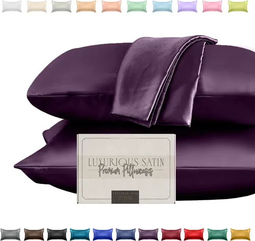 Miniatura 27 de Elegant Comfort Juego de 2 fundas de almohada de satén sedosas y lujosas para una piel y cabello más saludables, cierre con cremallera oculta