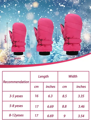 Miniatura 3 de SATINIOR 2 pares de guantes de nieve para niños, impermeables, guantes de esquí de invierno cálidos y gruesos para niñas y niños