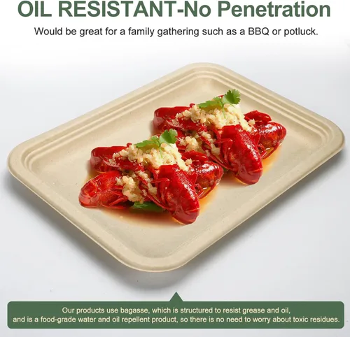 Miniatura 5 de Platos de papel desechables, paquete de 30 bandejas de alimentos de bagazo, platos compostables y biodegradables de 14 pulgadas, sin blanquear, sin