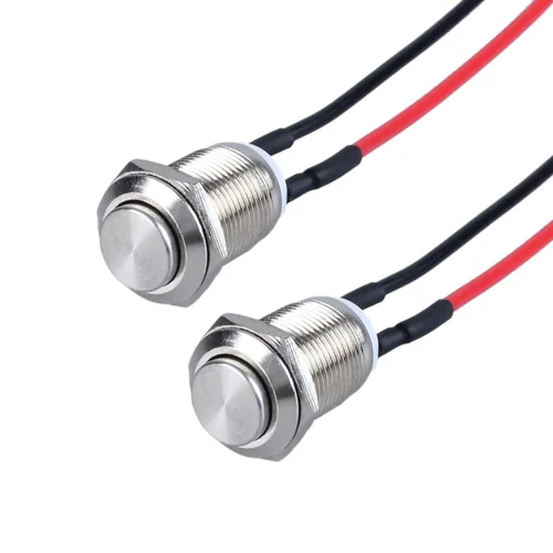 Miniatura 8 de Paquete de 2 interruptores de botón de cierre de metal impermeable de 12 mm con cabeza elevada, terminales de enchufe, orificio de montaje de 1/2