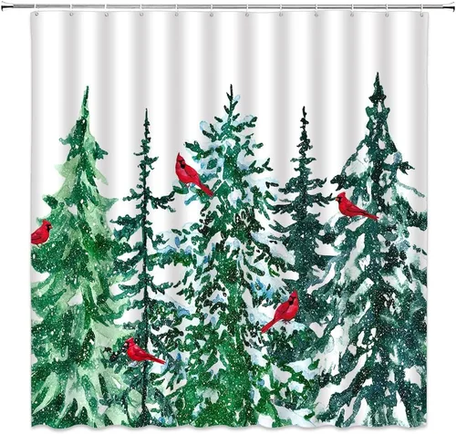 Miniatura 16 de GCTNBJL Cortina de ducha navideña para RV, diseño de árbol de pino, copo de nieve, estrella, bosque, vacaciones de invierno, naturaleza rústica