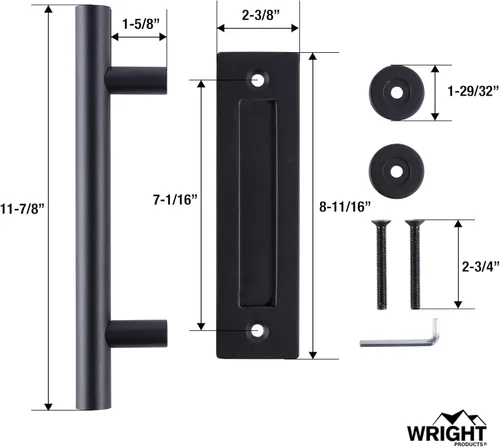 Miniatura 7 de Wright Products Juego de tiradores de puerta de granero y manijas montadas al ras – Juego de manijas de puerta interior negro mate para puertas