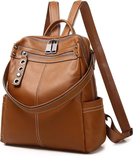 Miniatura 2 de Bolso mochila de cuero genuino para mujer 8179, naranja marrón, Classic