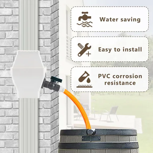 Miniatura 6 de Kit desviador de barril de lluvia – Sistema de recolección de agua de lluvia se adapta a bajante de 2 x 3 o 3 x 4 pulgadas con filtro y espita de PVC