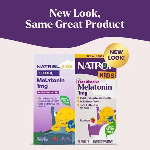 Miniatura 3 de Natrol Melatonina de disolución rápida de 1 mg para niños, suplemento dietético para un sueño reparador, tabletas de sueño para niños, 40 tabletas