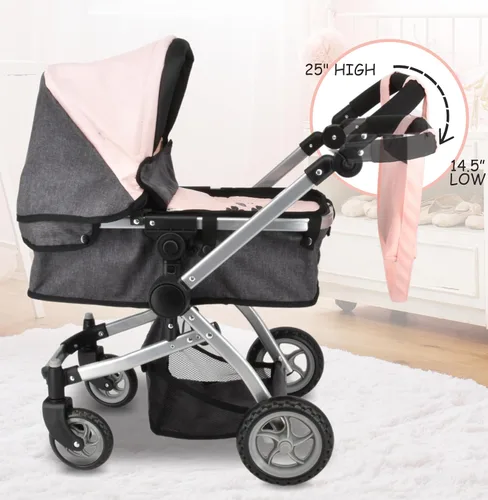 Miniatura 4 de Dolls To Play Cochecito Convertible de Muñeca Bebé para Niños, Mango Ajustable Carrito Buggy Plegable con Toldo y Cesta de Almacenamiento, Ruedas