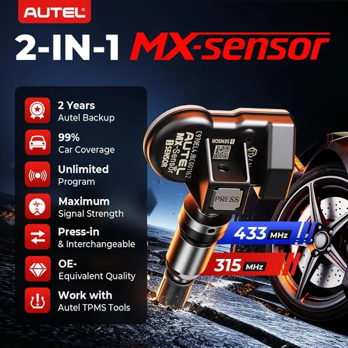 Miniatura 2 de Autel Juego de 4 sensores TPMS, sensor MX, sensor de presión de neumáticos MaxiTPMS 2 en 1 (315 MHz + 433 MHz), sensor OE de inserción programable