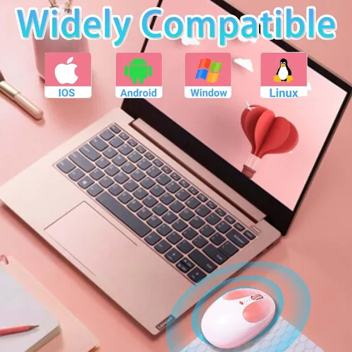 Miniatura 7 de Ratón Bluetooth inalámbrico, bonito diseño de orejas de conejo, doble modo recargable, silencioso, portátil, ergonómico, 1600 DPI, kawaii cómodo