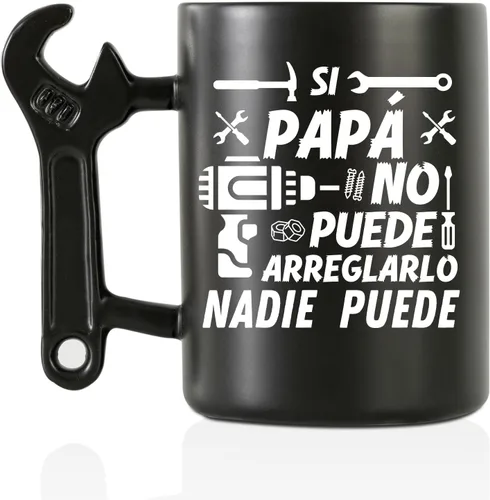 Onebttl Regalos para papá taza de café con mango de llave inglesa, regalos para papá de hija e hijo, taza de cerámica divertida de 13.5 onzas para