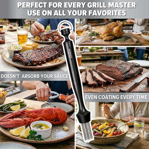 Miniatura 5 de Camerons Inyector de barbacoa 3 en 1 - Juego de masilla incluye cepillo para untar cadena de barbacoa y jeringa de carne para asar y marinar e
