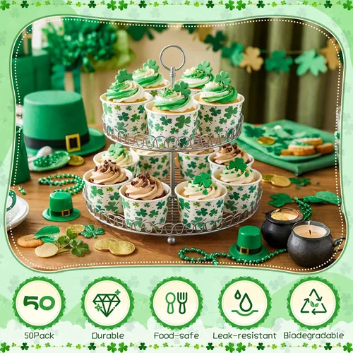 Miniatura 3 de Potchen Paquete de 50 tazas de sopa desechables de papel de 9 oz para el Día de San Patricio, tazas de postre desechables irlandesas, tazas