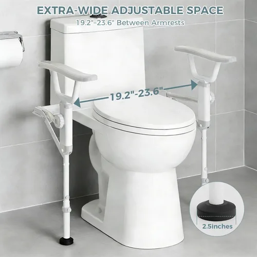 Miniatura 4 de AbyssZen Rieles de seguridad plegables para inodoro, marco de soporte de baño ajustable con brazos plegables para ancianos, personas mayores