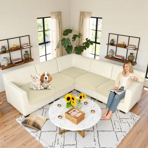 Miniatura 7 de ALIECOM Fundas 100% impermeables para sofá seccional esquinero en forma de L, fundas de cojín de jacquard elásticas para mascotas y perros