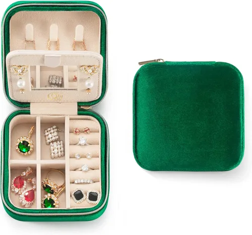 Joyero de viaje de terciopelo de felpa, organizador de joyas de viaje, estuche de viaje para joyas, joyero de viaje, pequeño joyero para mujeres,