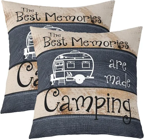 Miniatura 11 de Juego de 2 fundas de almohada de 16 x 16 pulgadas, fundas de almohada decorativas de camping feliz para decoración de caravanas para sofá cama