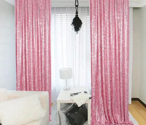 Miniatura 7 de ShinyBeauty Cortinas de Lentejuelas 2 Paneles 2ftx8ft Wine Telón de Fondo con Brillantina para Videos de YouTube Cortinas de Lentejuelas Borgoña