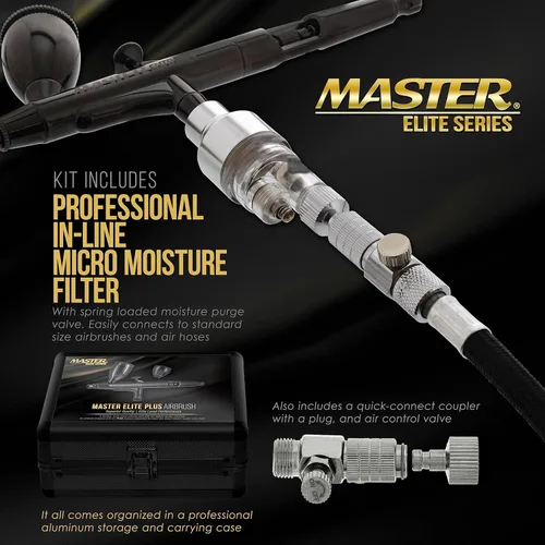 Miniatura 5 de Master Elite Plus Juego de aerógrafo, Modelo 120 - Kit de aerógrafo de nivel Elite de doble acción con alimentación por gravedad, punta de 0,3 mm, 2