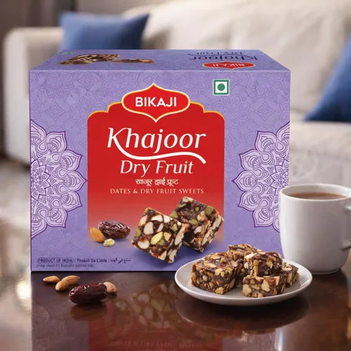 Miniatura 3 de Bikaji Khajoor Burfi de frutas secas Halwa 8.81 oz (250 g) Postre indio sin azúcar añadido con dátiles y frutos secos mixtos, auténtico mithai