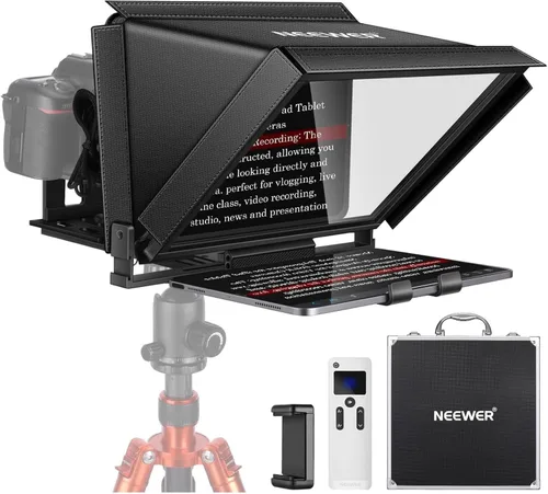 NEEWER X12 Teleprompter de Aluminio con Control Remoto RT-110 (Conectado a través de Bluetooth en la Aplicación NEEWER Teleprompter) y Estuche de