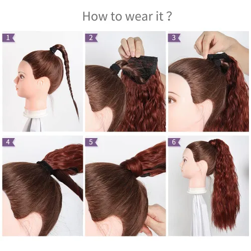 Miniatura 9 de Extensiones de cola de caballo caoba, cola de caballo rizada con clip, 22 pulgadas, 3.5 onzas, extensión de cabello sintético negro, extensión