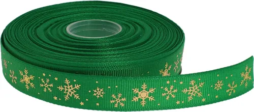 Miniatura 12 de Cinta de grogrén de copo de nieve con impresión dorada de 25 yardas cada rollo, borde tejido 100% poliéster (3/8 pulgadas, beige)