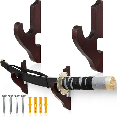 Miniatura 11 de Chunful - 2 piezas de soporte de pared para espada, soporte de katana, soporte de 1 nivel, soporte de katana de madera ajustable para exhibición