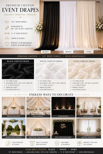 Miniatura 3 de Sedona Designz - Paneles de cortinas de gasa negra de 115 x 120 pulgadas para decoración de eventos, telón de fondo