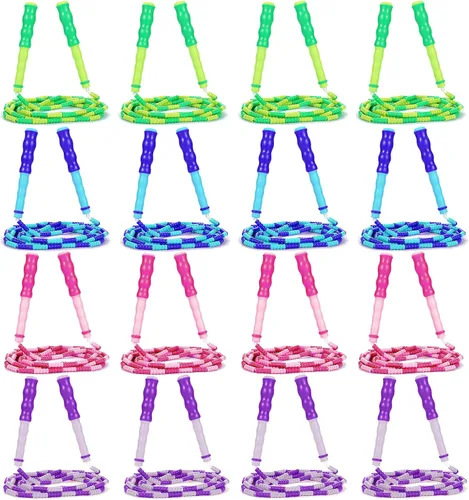 Miniatura 8 de Supertrip Cuerda de saltar para niños, cuerda de saltar con cuentas suaves, ajustable, sin enredos, segmentada para niños y estudiantes Azul y morado