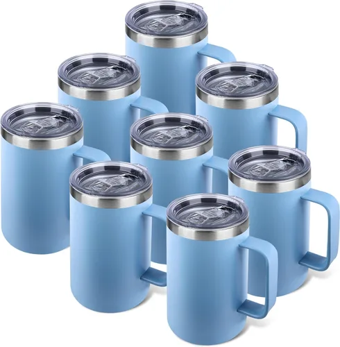 Miniatura 35 de Taza de café aislada de 22 onzas con asa y tapa a prueba de fugas, vaso de viaje de acero inoxidable de doble pared para viajes, oficina, hogar