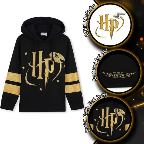 Miniatura 2 de Harry Potter Sudadera con capucha para niñas y adolescentes Hogwarts suave negrodoradorojo con cremallera