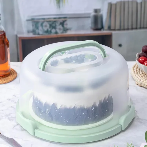 Porta pasteles de plástico de 10 pulgadas con asa, soporte redondo para pasteles con tapa, recipiente rosa para pasteles de 6 pulgadas/8 pulgadas/10