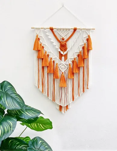 Miniatura 2 de Colgante de Pared de Macramé Bohemio y Decoración de Pared, Tapiz de Algodón Hecho a Mano con Borla, Arte de Pared Tejido de Macramé para Decorar