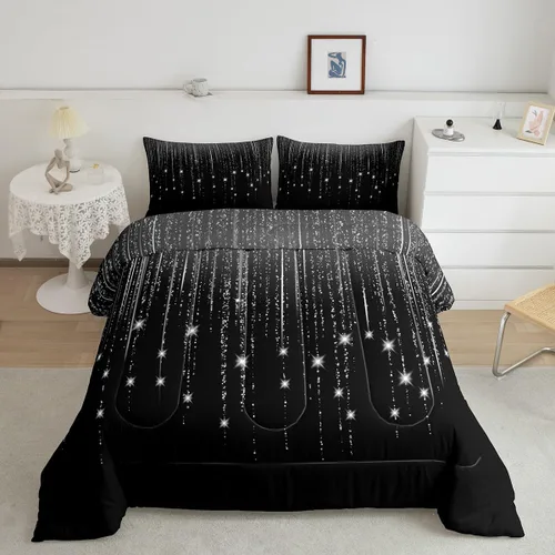 Miniatura 15 de Feelyou - Juego de edredón abstracto ombre, color azul y negro, juego de cama para adolescentes, para niños, mujeres y jóvenes, juego de edredón