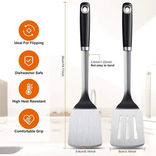 Miniatura 5 de Juego de espátulas de acero inoxidable, 1 espátula de metal resistente, utensilios de cocina de alta resistencia al calor, utensilios de cocina