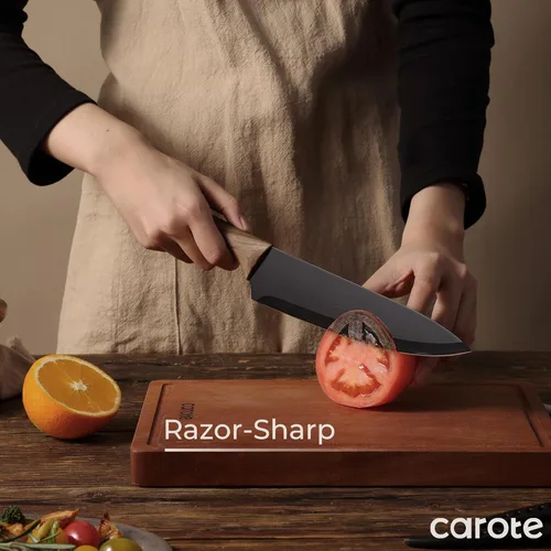 Miniatura 9 de CAROTE Juego de 12 piezas de cuchillos de cocina, juego de cuchillos de cocina de acero inoxidable con revestimiento cerámico antiadherente apto