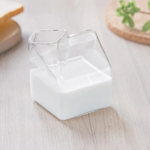 Miniatura 6 de Jarra de cartón de leche de vidrio lindo transparente Kawaii Milk Carton Cup Mini Creamer Jarra Contenedor de 12 onzas, 1 unidad