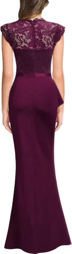 Miniatura 2 de MISSMAY Vestido largo formal de boda sin mangas con encaje floral retro para mujer