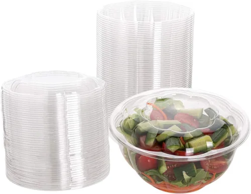 Miniatura 5 de Ensaladeras desechables de plástico con tapas herméticas, ideales para preparación de comidas, comida para llevar, catering, fiestas, picnics