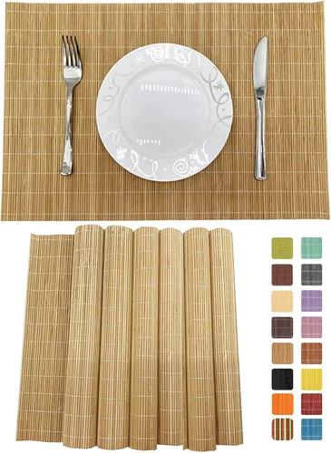 Miniatura 17 de Juego de 8 manteles individuales de bambú para sushi, estilo japonés, antideslizantes, de bambú, lavables, resistentes al calor, para comedor