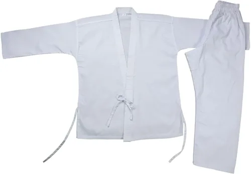 Miniatura 2 de FLUORY Uniforme de karate con cinturón libre, blanco Karate Gi para niños y adultos, talla 000-6