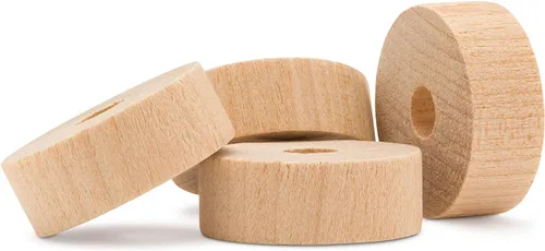Miniatura 12 de Ruedas de madera de losa de 1 pulgada de diámetro para manualidades, agujero de 1/4 pulgadas, 3/8 pulgadas de grosor, paquete de 100 mini ruedas