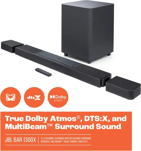 Miniatura 2 de JBL Bar 1300X: Barra de sonido de 11.1.4 canales con altavoces envolventes desmontables, MultiBeam™, Dolby Atmos® y DTS:X®, color negro