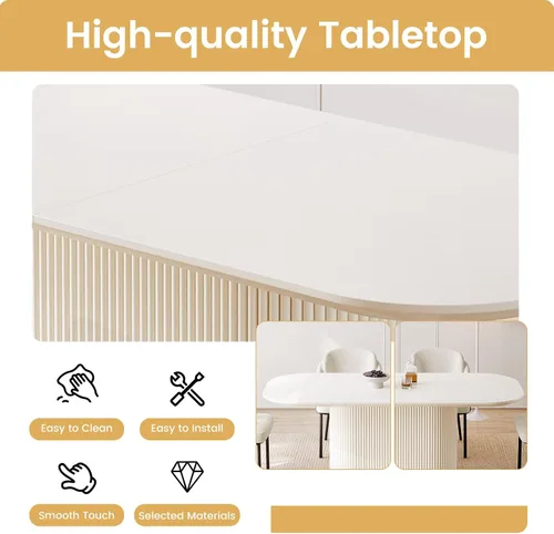 Miniatura 5 de Guyii Juego de 5 mesas de comedor de 70 pulgadas con 4 sillas, color blanco crema, juego para 4 mesas de comedor moderno para comedor, restaurante