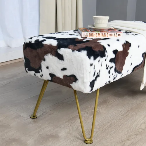 Miniatura 5 de Otomana rectangular larga de piel sintética de vaca de 46"x16"x17" Banco de entrada reposapiés taburete suave y peludo Banco de asiento de acento