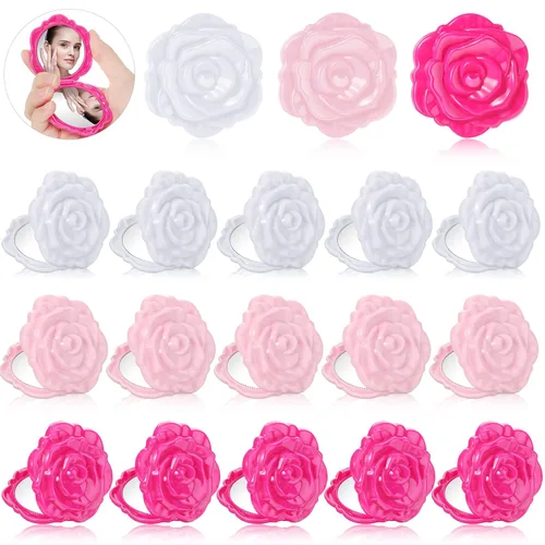 Geelin 30 espejos compactos de rosas rosas a granel, para novia, boda, fiesta de fiesta, espejo plegable de maquillaje, bolsillo de mano para el día