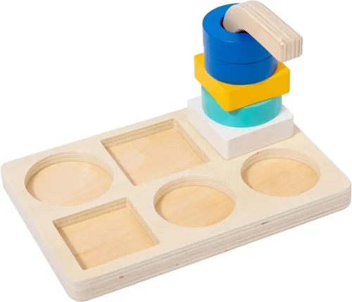 Miniatura 4 de Adena Montessori Anillo de apilamiento y clasificación de madera, anillos de madera en clavija, coloridas 5 formas en clavija curvada, variación