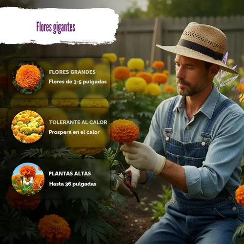 Miniatura 4 de KVITER 500 semillas de caléndula Cracker Jack (Tagetes Erecta) – Caléndula africana, flor gigante, semillas de reliquia sin OMG – Semillas de flores