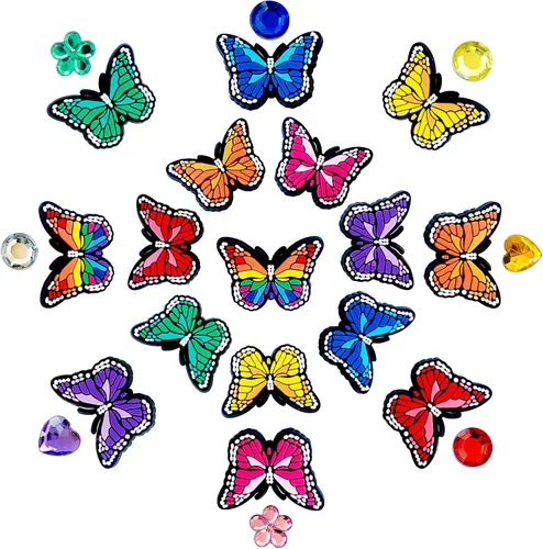 pocpockets Dijes de decoración de zapatos de mariposa para zapatos, pulseras, pulseras y pulseras de PVC, decoración para mujeres, regalos de fiesta